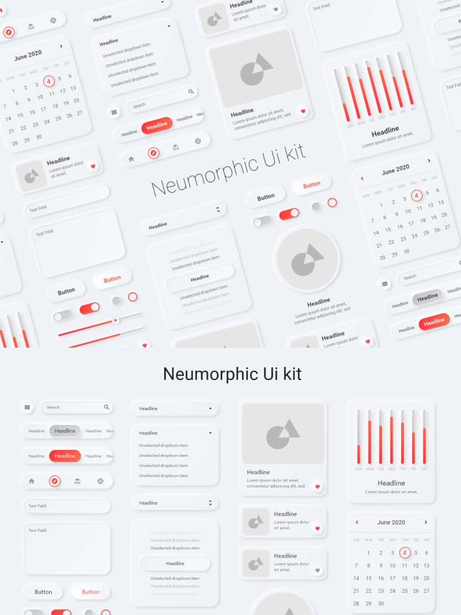 新拟物风格UI kit组件xd源文件下载，新拟物Neumorphic ui源文件下载，xd源文件整套下载