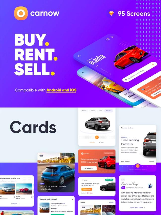 95页精品汽车商城，二手汽车交易app UI模板sketch源文件