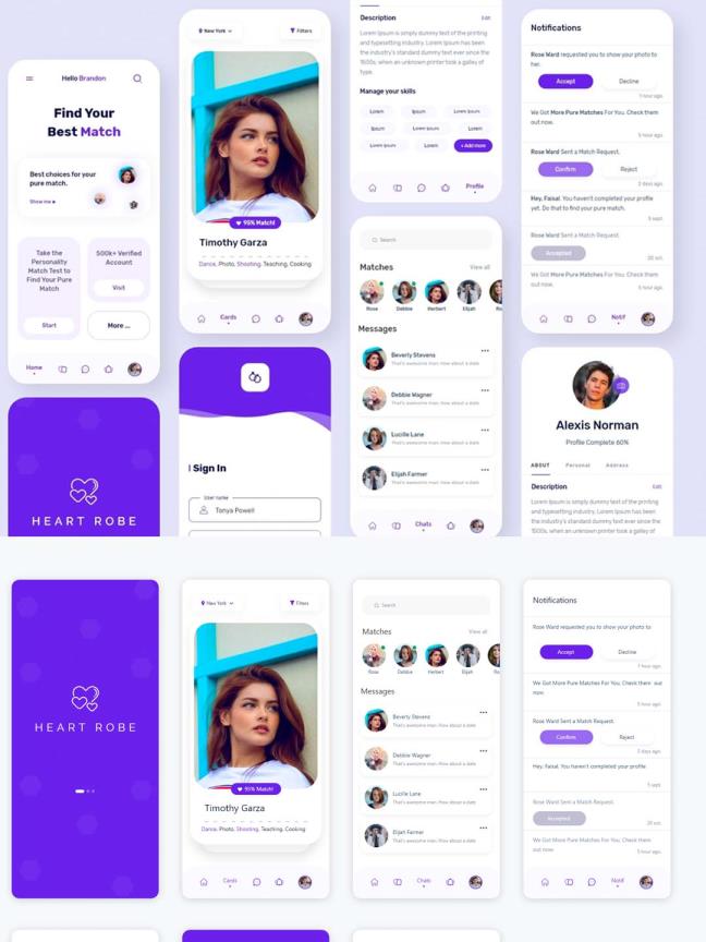 约会APP UI界面设计源文件下载，国外版探探UI源文件uikit，海外约会APP UI资源下载，UI素材xd源文件下载
