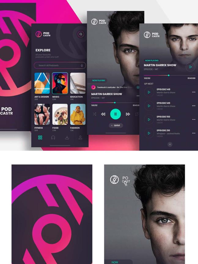 电影、音乐APP应用程序UI kit、UI界面sketch源文件下载