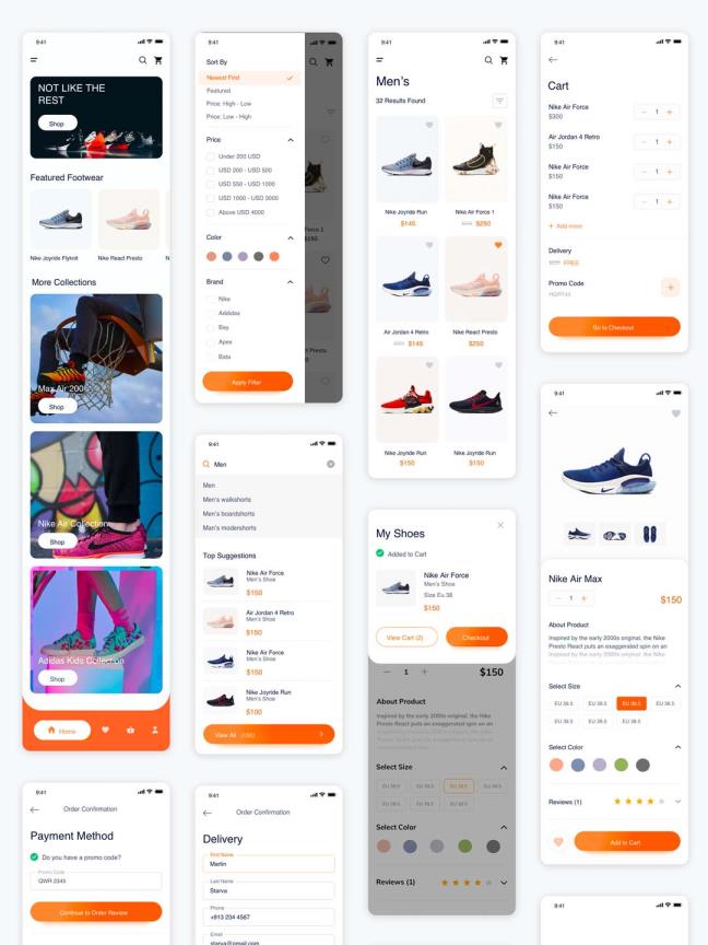 鞋类商城UI kit UI源文件下载，鞋子电商UI界面设计UI资源下载，鞋商城app UI素材 sketch源文件