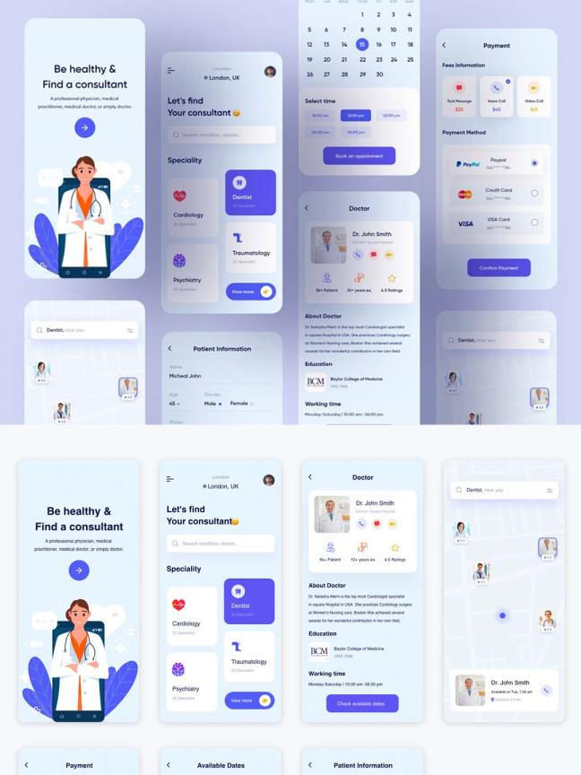 一套医疗APP UI资源下载，医疗UI源文件下载，医疗APP UI素材xd源文件下载