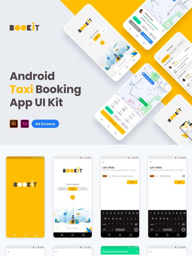 一套打车APP UI源文件下载，打车app UI资源下载，打车应用UI素材xd源文件