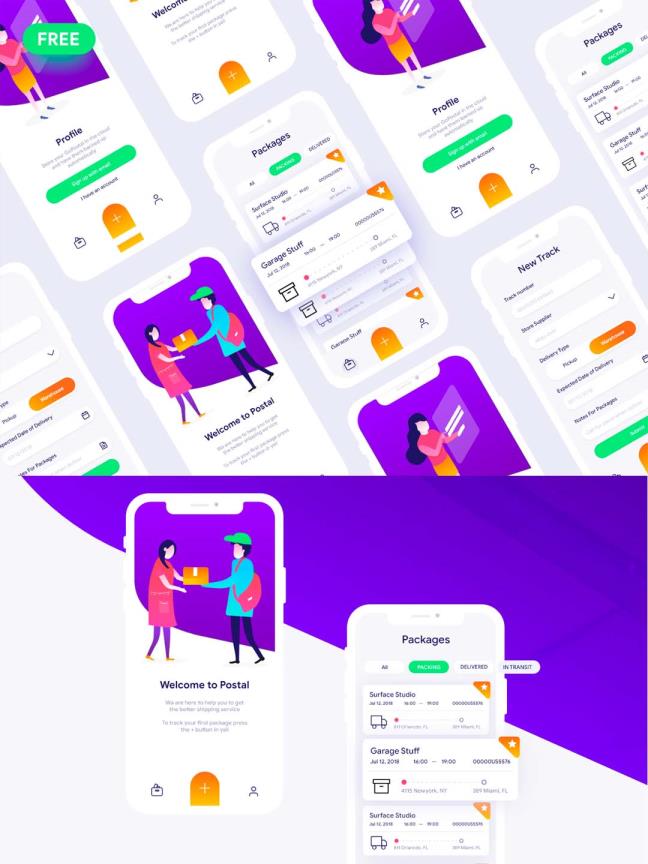 快递物流UI素材下载，物流UI源文件下载，快递app UI资源xd源文件下载