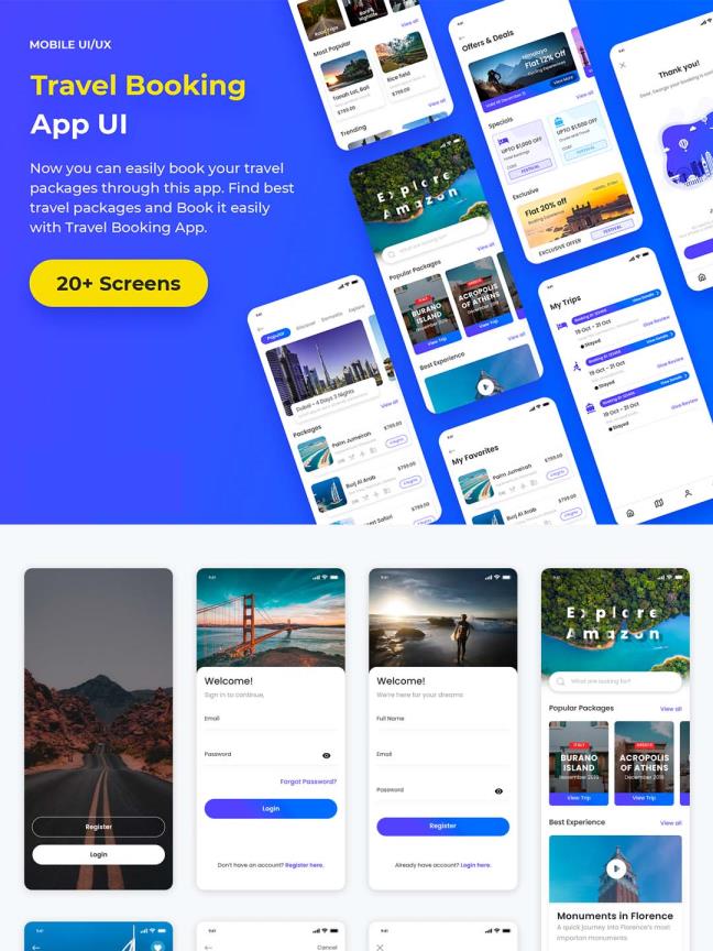 20页旅游，酒旅UI资源psd源文件