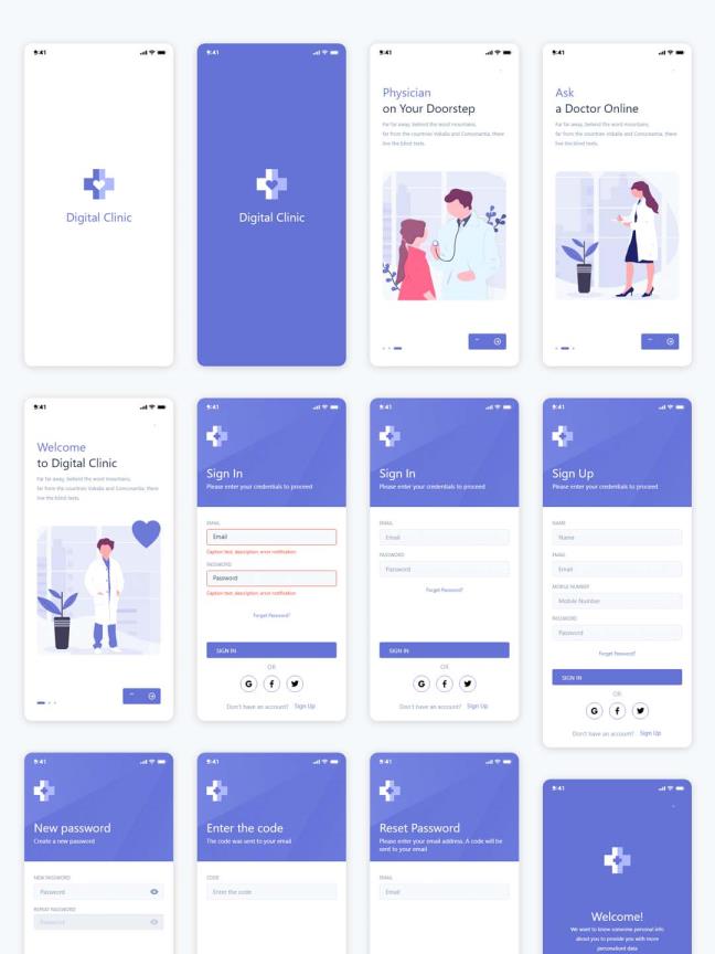 整套医疗APP UI源文件下载，医院诊所UI资源下载，医疗医务UI素材sketch源文件下载