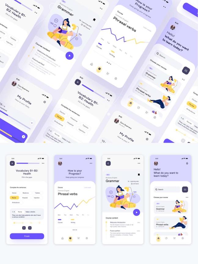 在线教育语培APP UI源文件，语言培训appUI资源sketch源文件下载