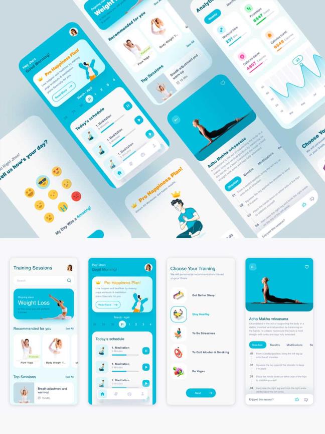 瑜伽健身APP UI设计源文件，瑜伽健身APP UI资源，xd源文件下载