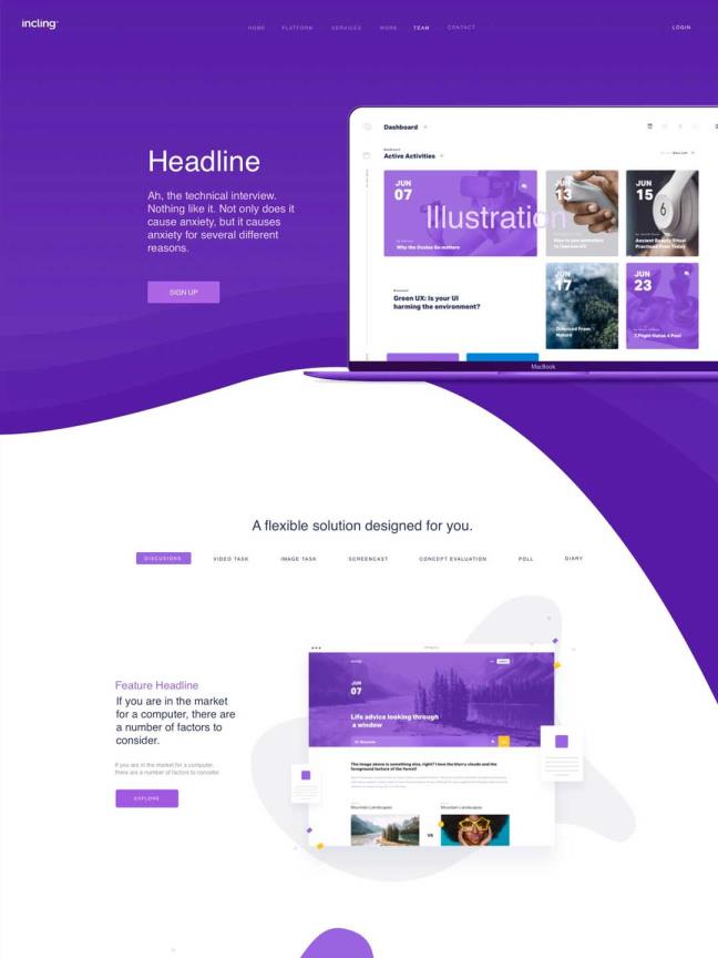 紫色系运动健身、健身交流社交UI，网页着陆页设计sketch源文件下载