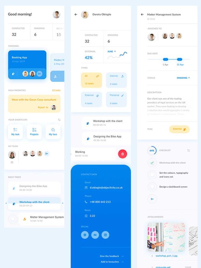团队管理应用程序UI界面、团队协作app界面,SKECH格式
