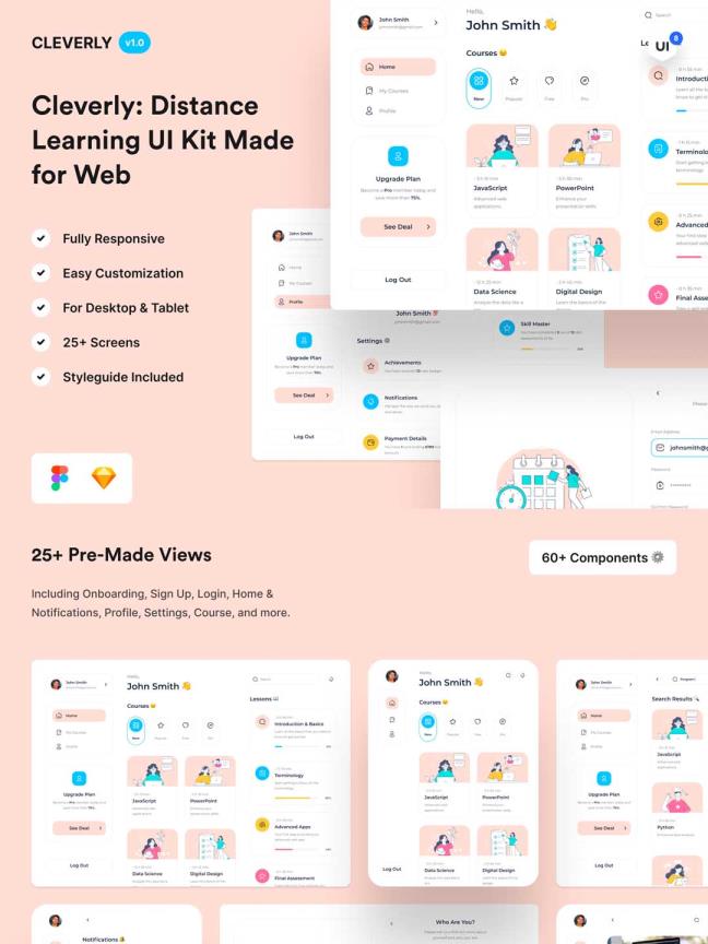 25页在线教育，在线学习网页UI资源下载sketch、figma源文件