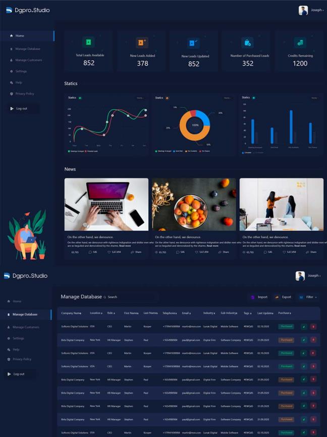 深色toB后台dashboard模板下载，B端后台管理UI资源xd源文件