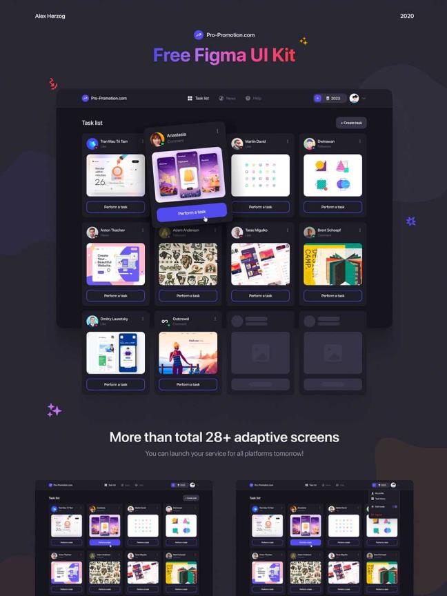 亮、暗两种模式响应式网页UI模板，作品展示网站figma源文件下载