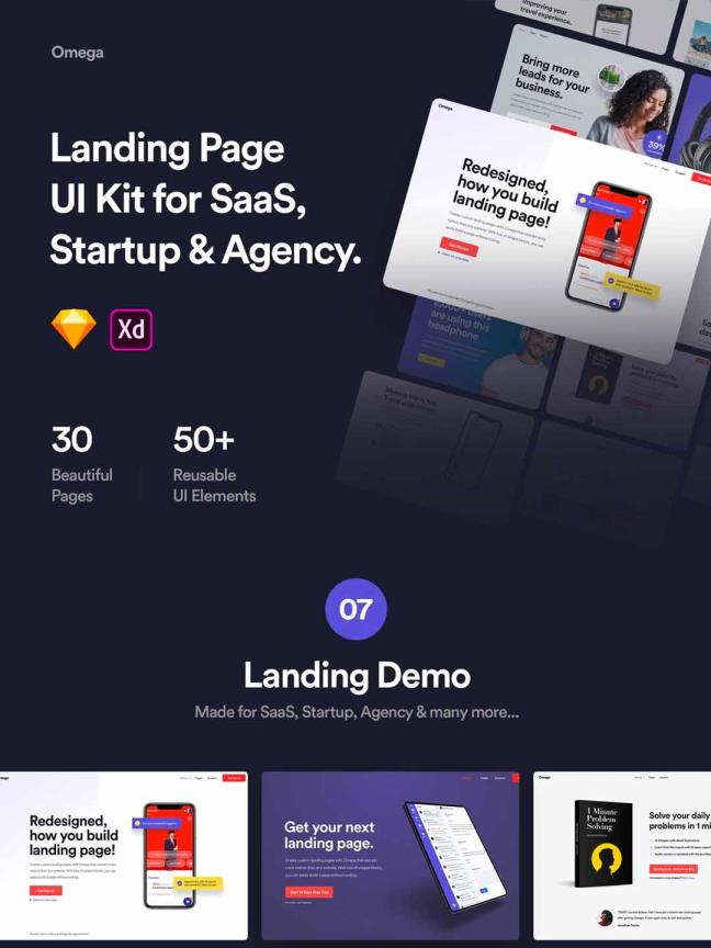 30个Saas产品网站着陆页UI模板下载，高端落地页XD,sketch源文件