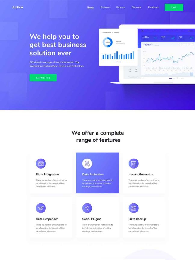 商业saas在线服务着陆页psd源文件，saas服务着陆页landing page UI源文件下载