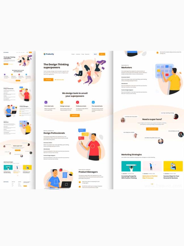 插画风应用pc端网站展示界面应用sketch源文件下载