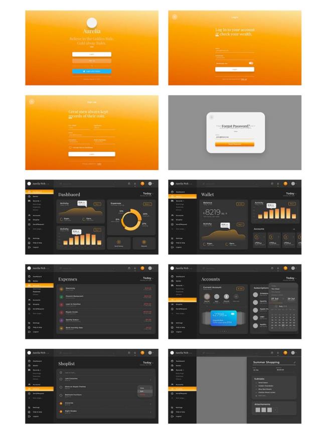 Aurelia 深色主题 dashboard 模板 .sketch .xd .psd素材下载