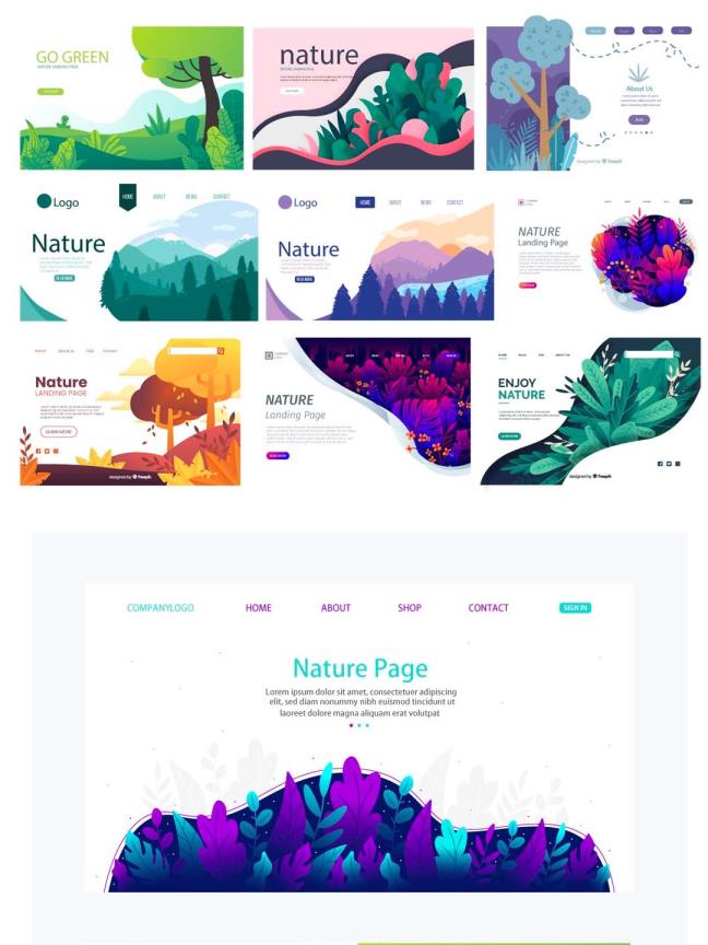 植物插画，自然风景插画web源文件，ai插画源文件下载