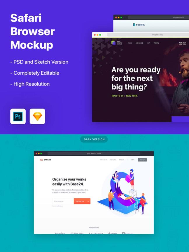 网页浏览器样机模板（psd+sketch）