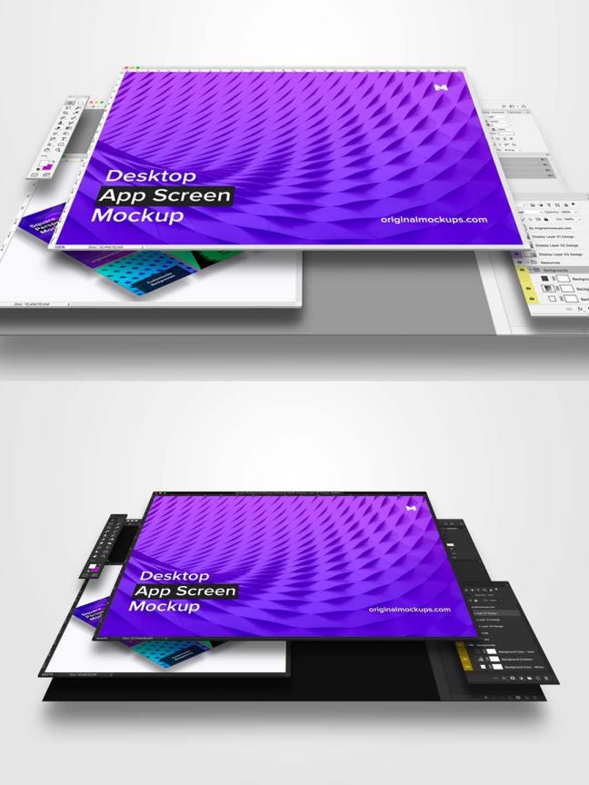 桌面样机mockup，PS应用界面包装样机模板，桌面样机psd源文件