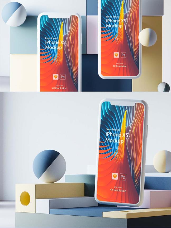 iPhone Xs sketch+psd 样机模板，iPhone xs mockup源文件