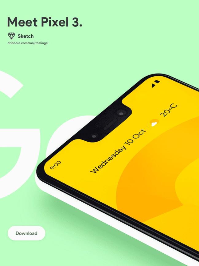 Pixel 3手机模板，UI素材下载，机型模板下载，sketch源文件