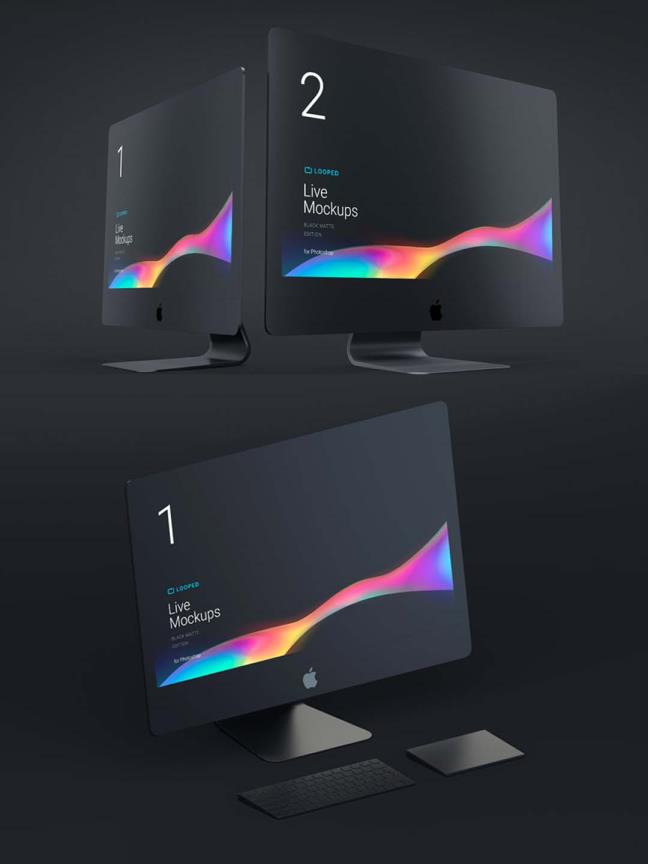 超酷黑色全套包括iMac、iphone、iPad、iWatch、MacBook模板，psd+sketch