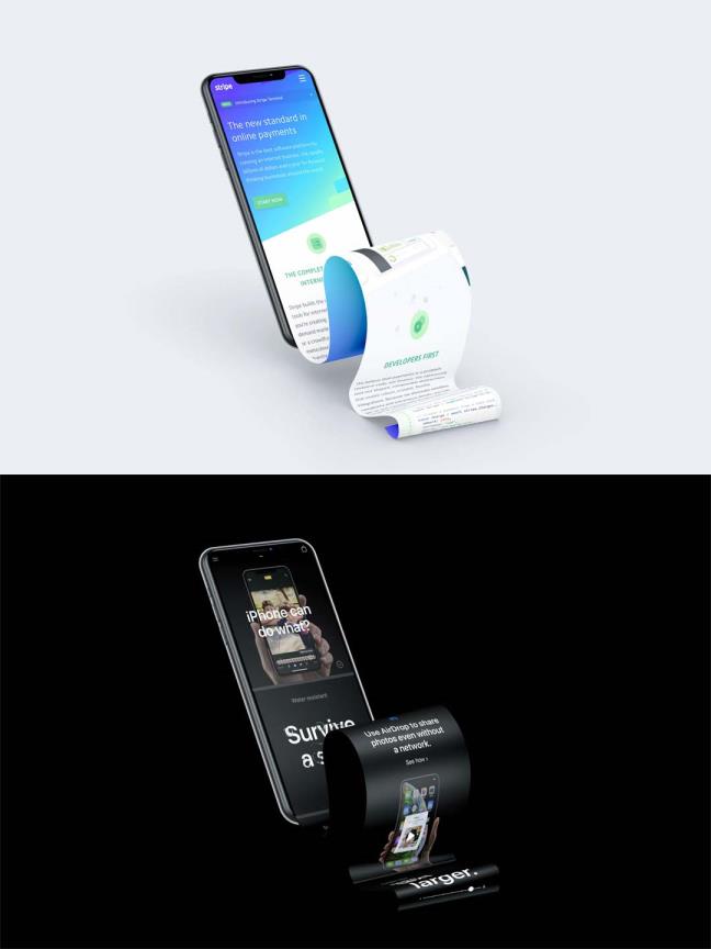 iPhone XS超长界面包装模板,Mockup,PSD