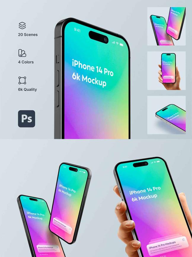 iPhone 14 Pro & iPhone 14 Pro Max样机mockup手机模板psd源文件