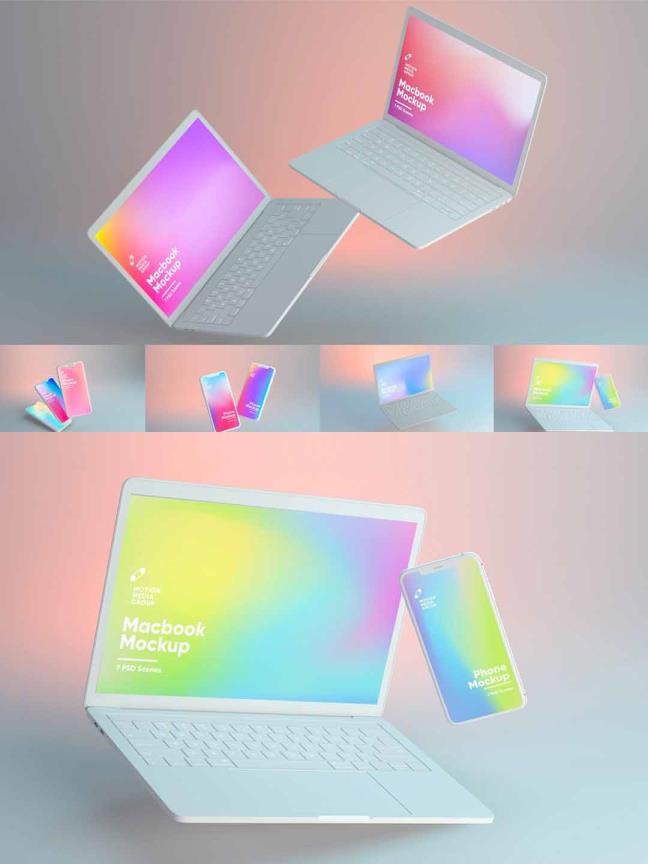 简约效果iPhone&MacBook设备屏幕预览样机模板mockup psd源文件