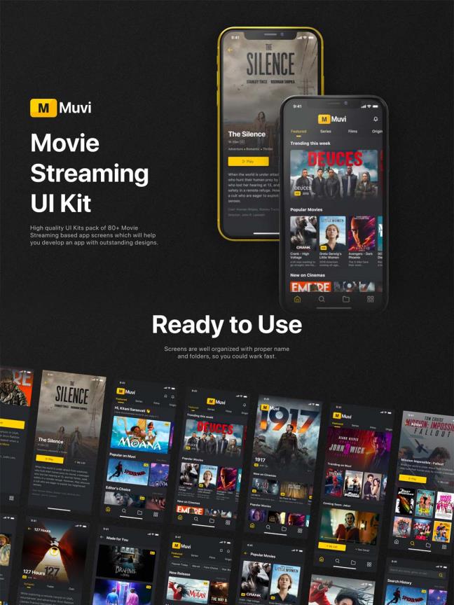 80页电视视频，影视、短视频APP UI素材xd,sketch,fig源文件
