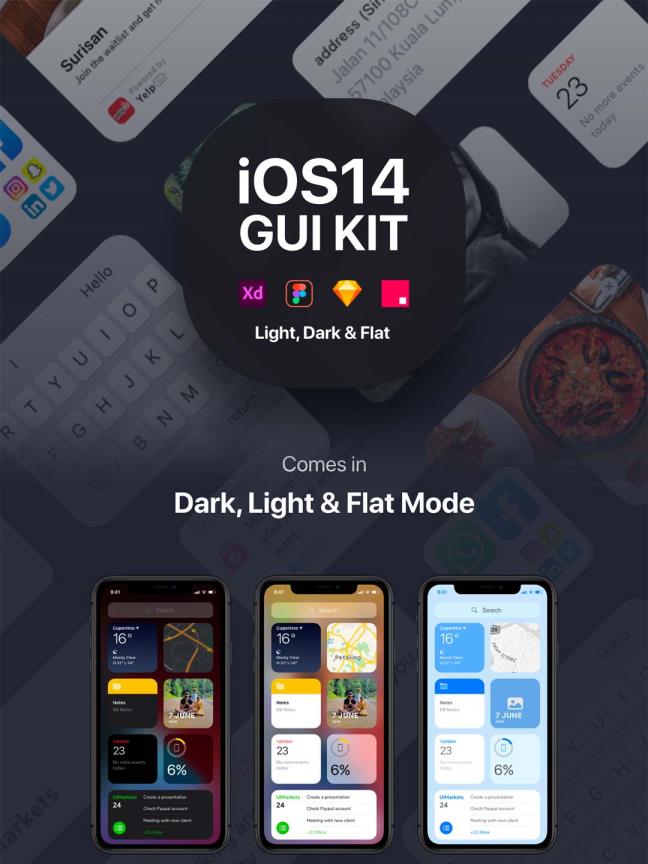 iOS14 GUI kit套装源文件，iOS14 UI组件 xd,sketch,fig,studio全套源文件下载