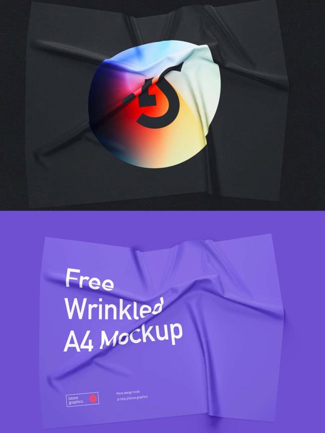 透明褶皱A4纸张展示模型，PSD源文件