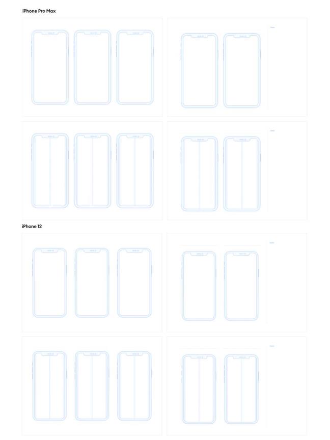 12个机型样式，适用于 iPhone 和 Android，A4 格式模板，完美展示真实设备尺寸。