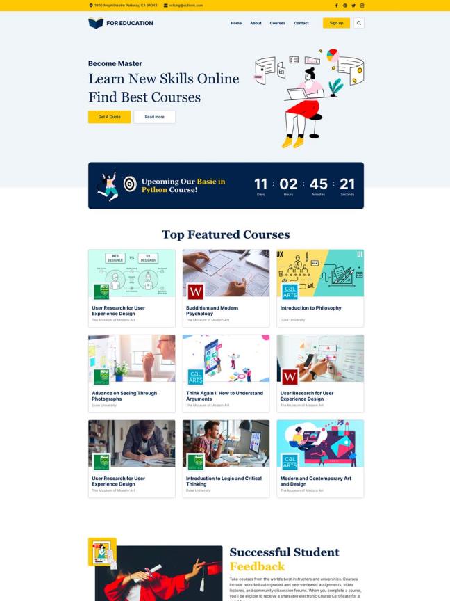 用于教育/在线学习项目的优雅干净的登录页面模板,Adob​​e XD 登陆页面