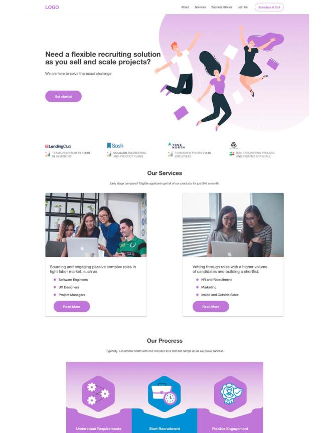 用于招聘服务的优雅简洁的登陆页面设计。现代和干净的外观。sketch格式