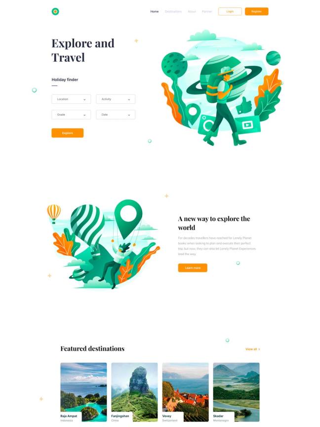 Figma 的旅游网站 旅游和旅游项目的优雅和干净的着陆页设计。
