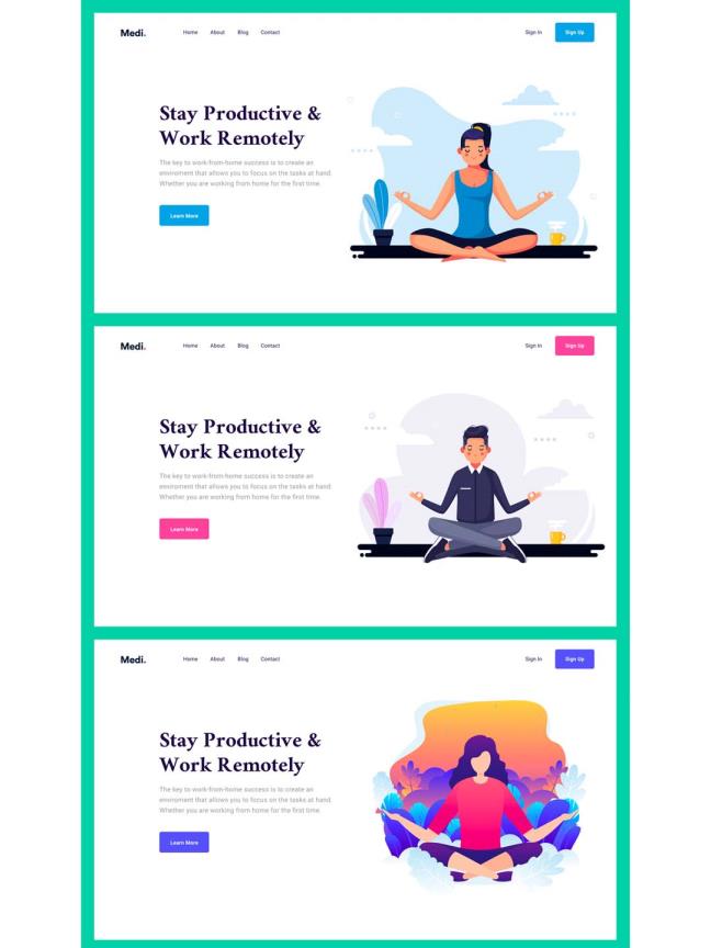 Medi – Figma 的冥想网页标题 冥想网站的优雅干净的网页