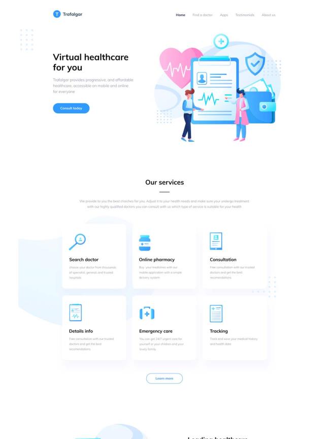 Figma 的登陆页面 Trafalgar 是一站式医疗保健解决方案的登录页面