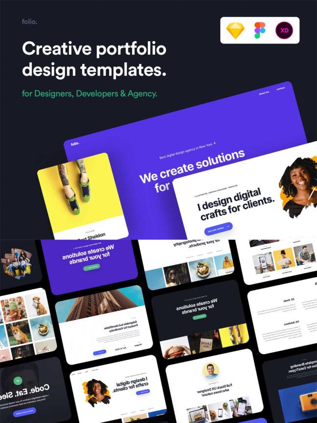 精品创意个人作品集网站UI模板下载，个人展示，设计师作品集网站xd、fig、sketch源文件下载