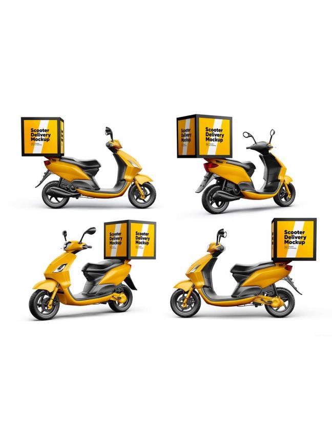 外卖摩托车送餐保温盒广告效果预览模板psd源文件