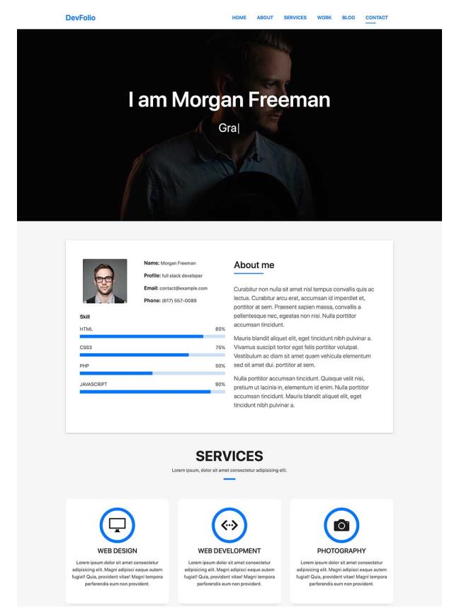 蓝色设计师作品集，静态页面html源文件