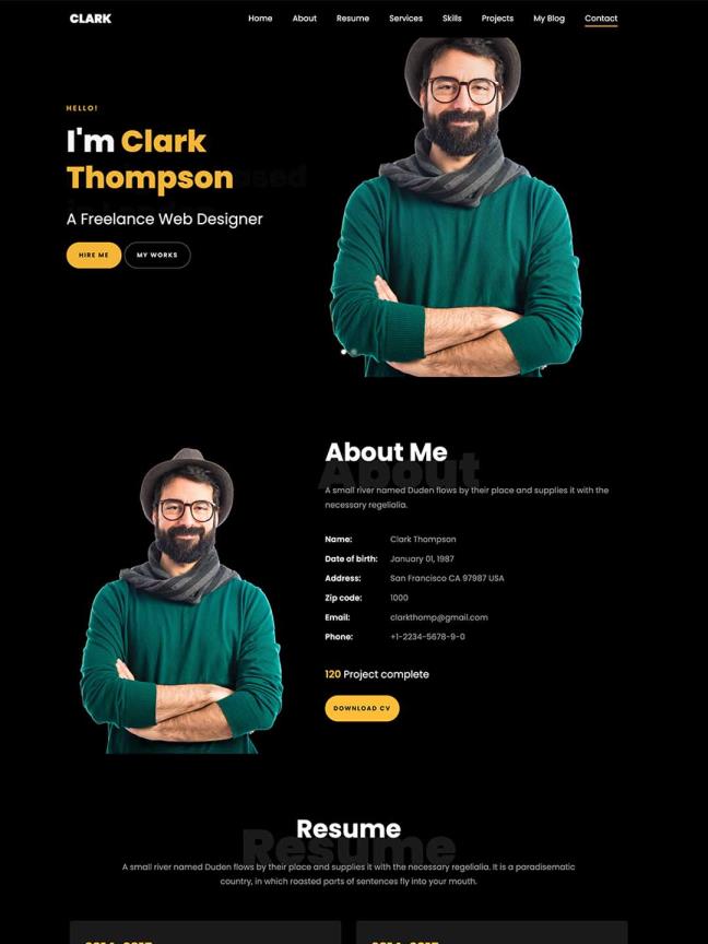 黑色酷站，设计师作品集网页静态html源文件