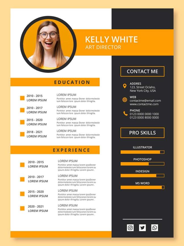 亮黄色个人简历矢量源文件，eps,ai格式