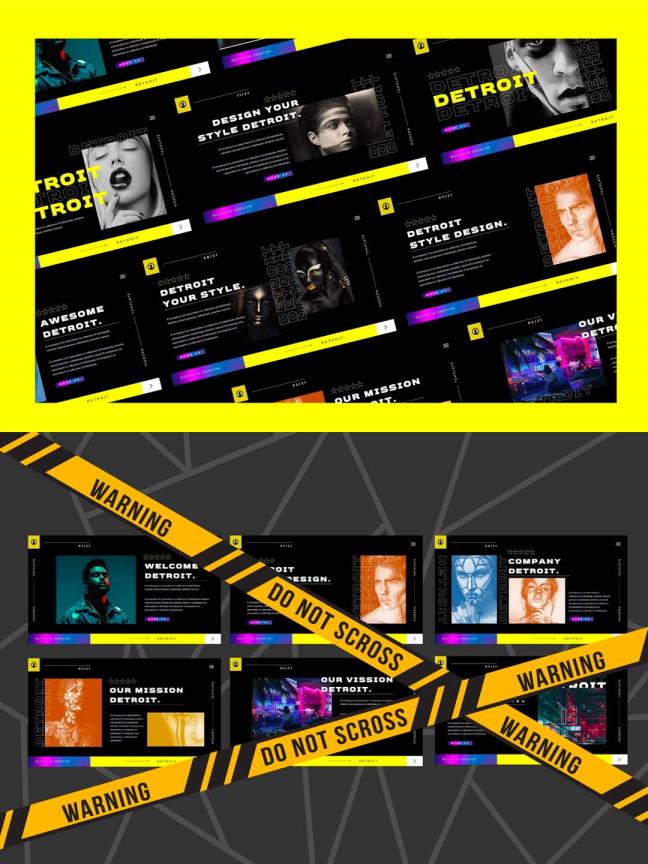 今年流行的大厂作品包装视觉风格ppt模板，大厂设计师作品集ppt模板下载