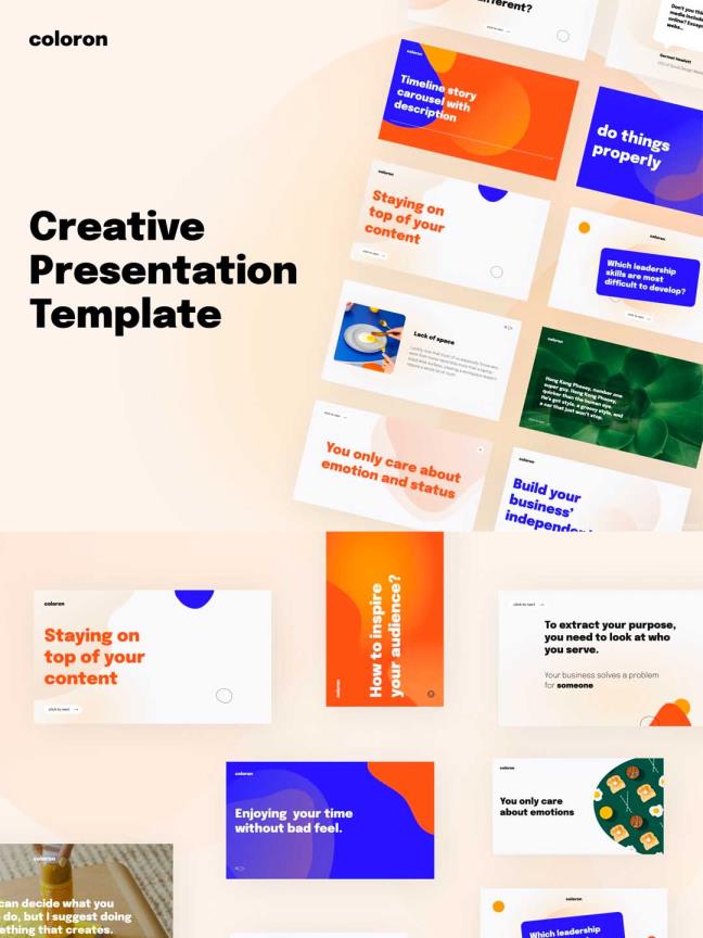 流行多彩渐变加几何图形UI设计师作品集keynote模板，创意报告ppt模板，设计作品集封面keynote模板