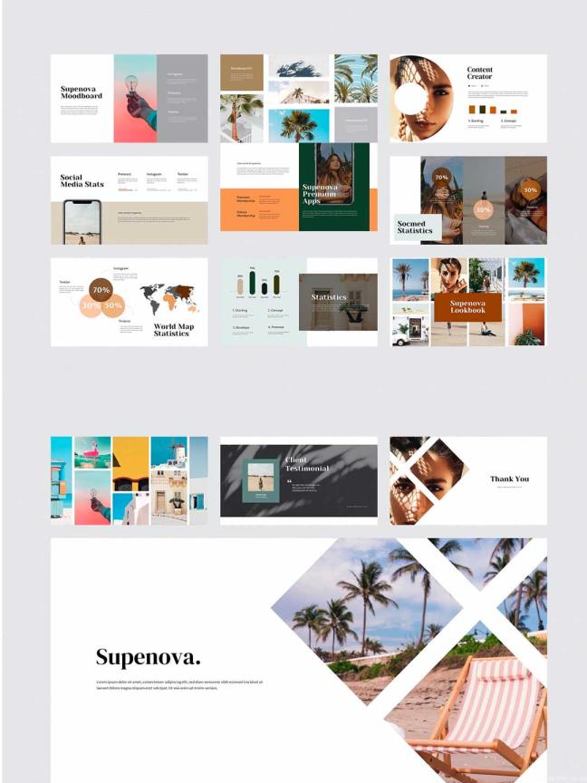 一套极简主义视觉风格多用途ppt模板，极简风作品集展示幻灯片模板，简约风展示类ppt模板下载