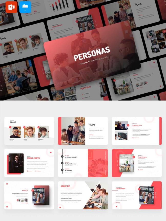一套个人简历作品集keynote模板，设计师作品集ppt模板源文件下载