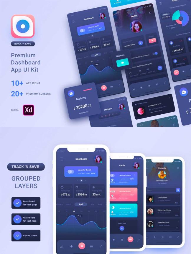 一套暗色风财务app UI源文件下载，财务账单app UI资源xd源文件，金融理财app UI素材下载