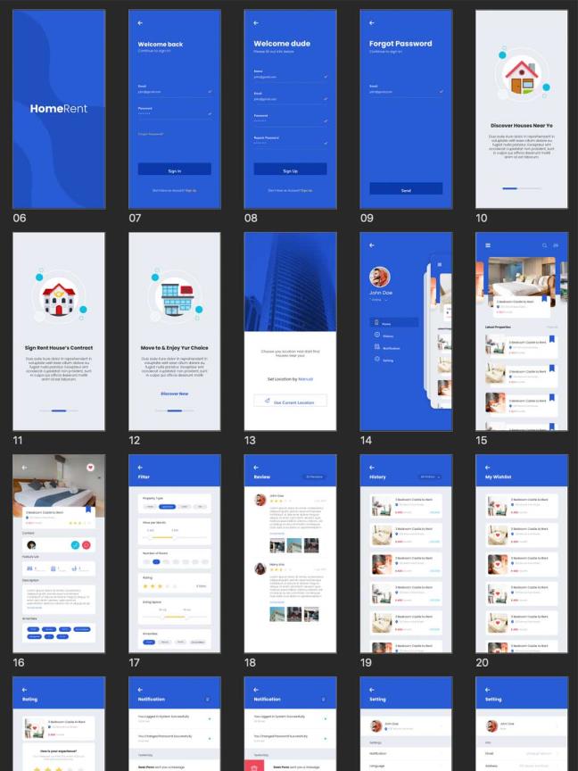 租房App UI界面源文件，租房类UI资源下载，房产出租UI素材psd源文件